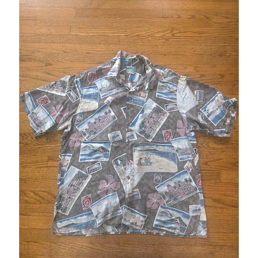 VTG Reyn Spooner Hawaiian Traditions Shirt Mens XL Postcard Surfer Tropical